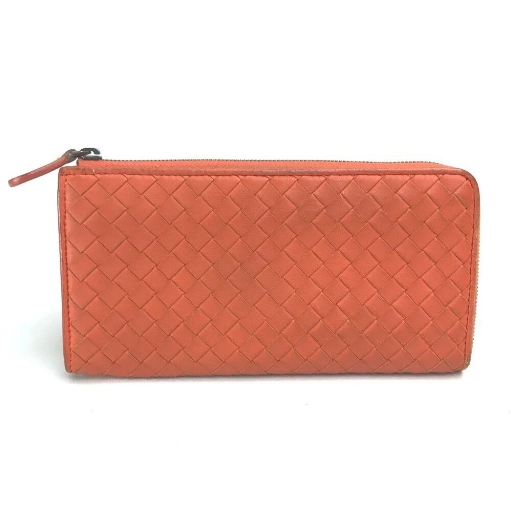 BOTTEGA VENETA Intrecciato L-shaped fastener Long Wallet Leather Orange